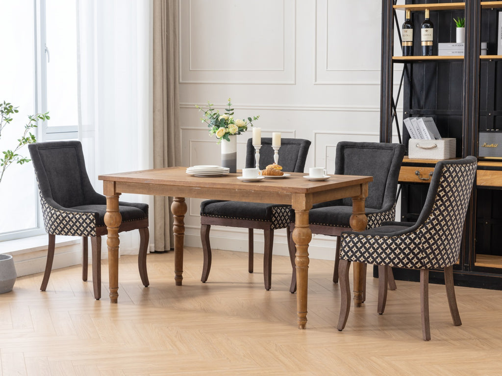 A&A Furniture, Ultra Side Dining Chair, Thickened fabric chairs with neutrally toned solid wood legs, Bronze nail head, Set of 2, Blue - Grand Goldman Shop