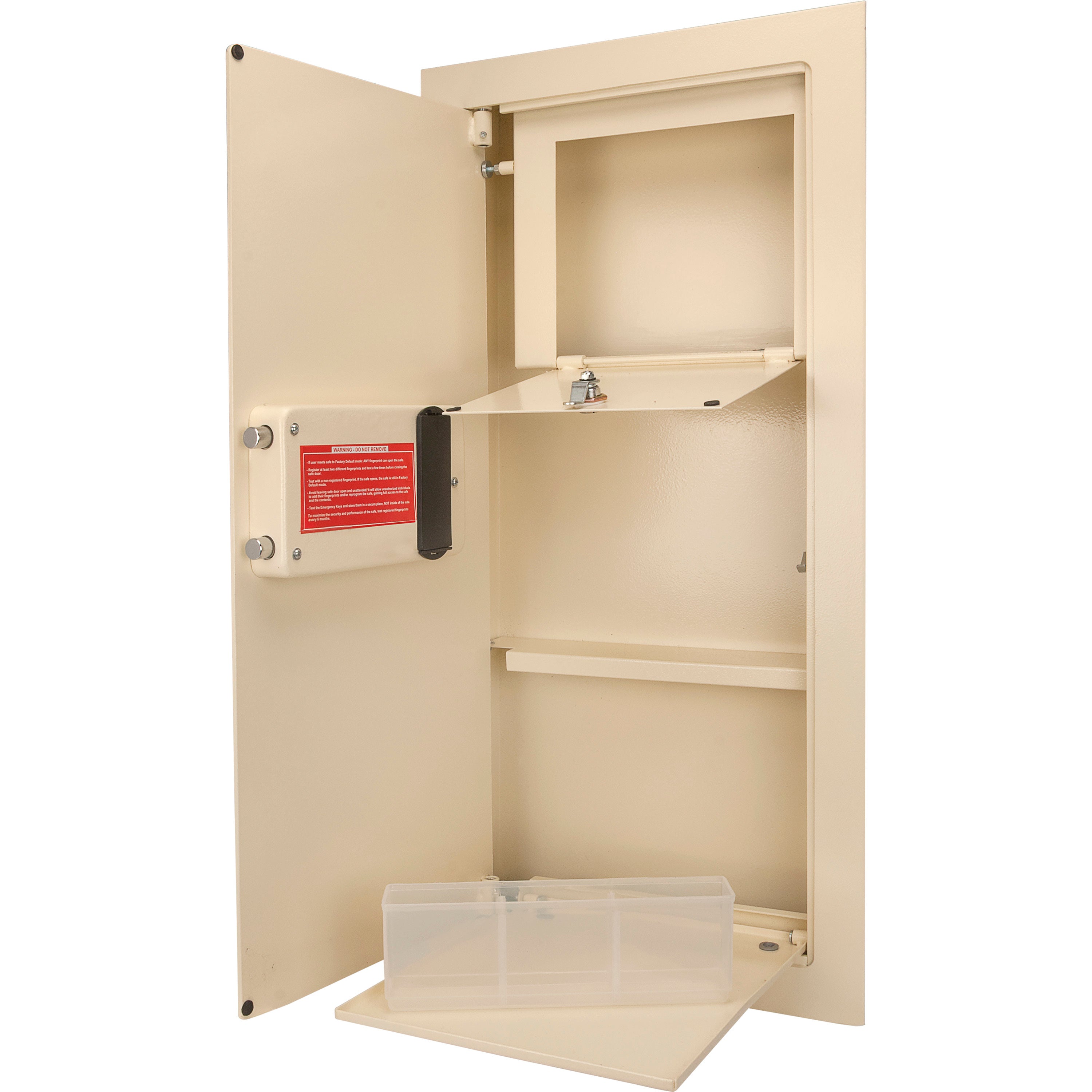 Biometric Wall Safe with Left Open Door in Beige Steel, 0.82 Cubic Ft | Premium Home Decor - Grand Goldman