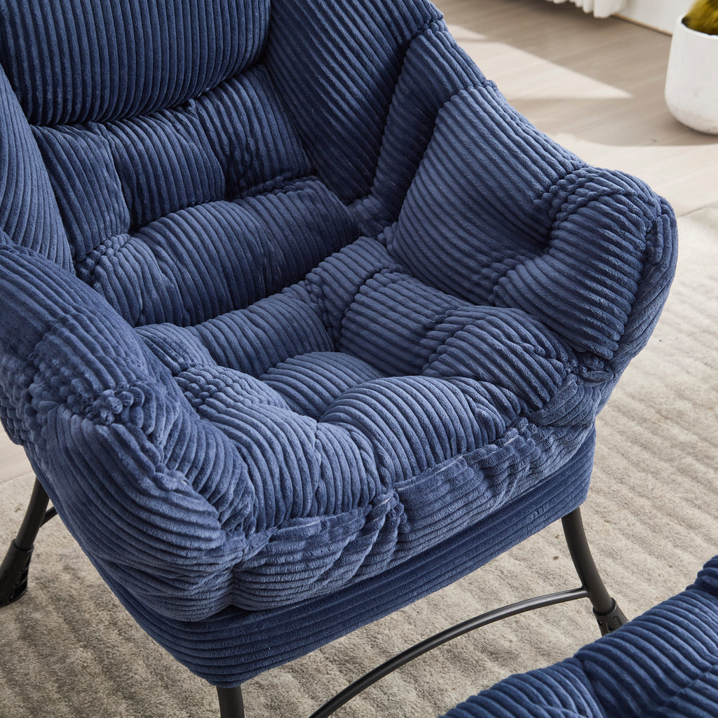 Lazy Chair with Ottoman, Modern Lounge Accent Chair with Armrests and a Side Pocket, Leisure Upholstered Sofa Chair Reading Chair with Footrest for Small Space, Corner Chair-Navy blue - Grand Goldman Shop