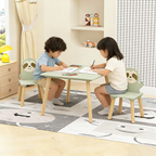 Kids Table and Chair Set with 2 Cute Sloth Chairs, Wooden Toddler Activity Table, Cute Animal Design Play & Study Set for Pla