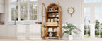 K&K 71' Tall Arched Kitchen Pantry Cabinet with Door Shelves, Farmhouse Kitchen Storage Cabinet with Open & Adjustable Shelves, Hidden Drawer & Glass Door, Cupboard for Kitchen, Dining Room, Natural - Grand Goldman Shop