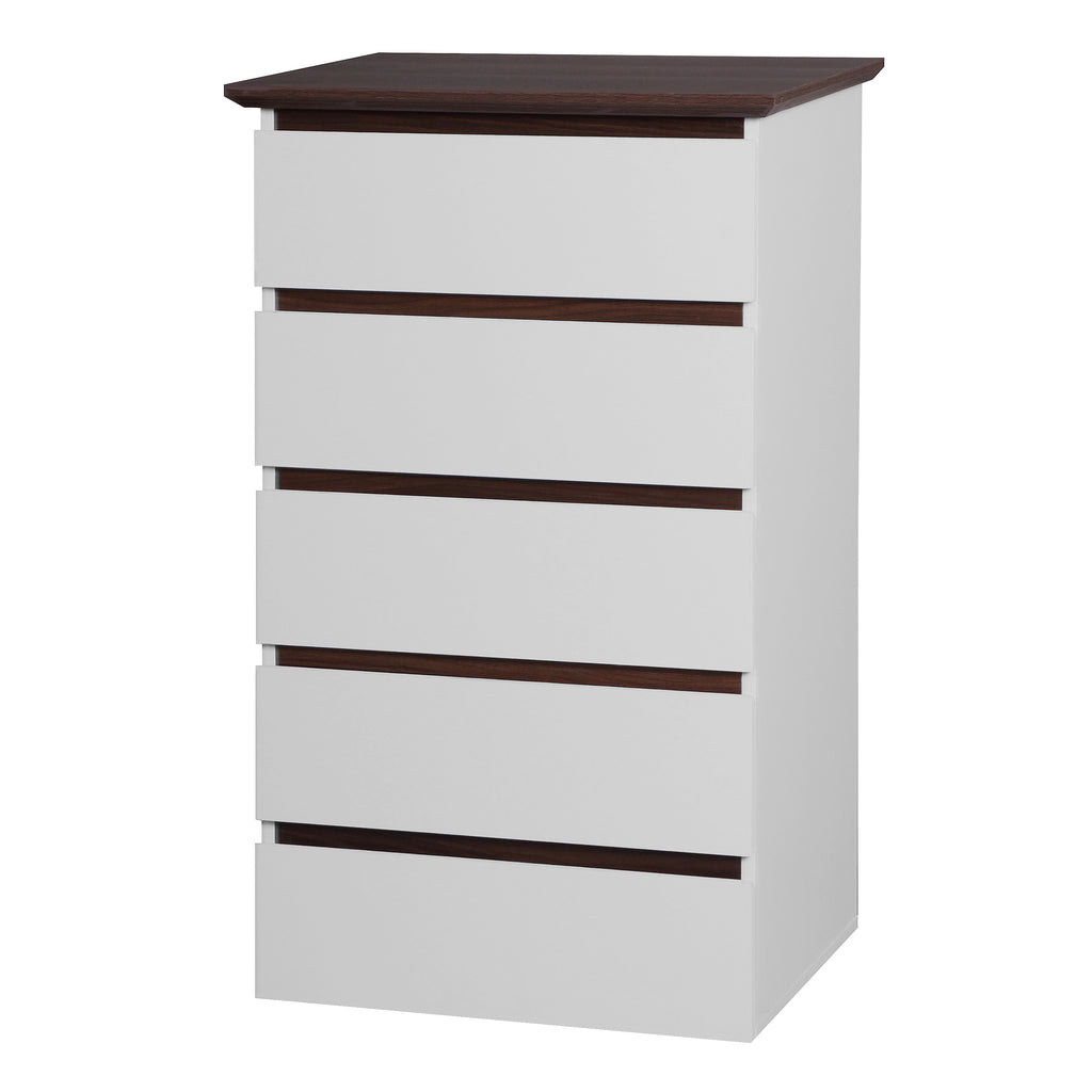 5 Drawer Dresser for Bedroom,  Modern Closet Dressers Chest of Drawers, White & Walnut color Storage Dresser Chest Cabinet Organizer Unit - Grand Goldman Shop