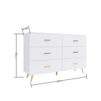 High Glossy Surface 6 Drawers Chest of Drawer with Golden Handle and Golden Steel Legs White Color Vanity - Grand Goldman Shop