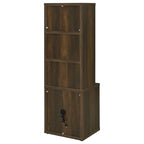 Geary Dark Pine 3-Shelf Bookcase with USB Charging and Lockable Top Drawer in Dark Brown Engineered Wood - Grand Goldman