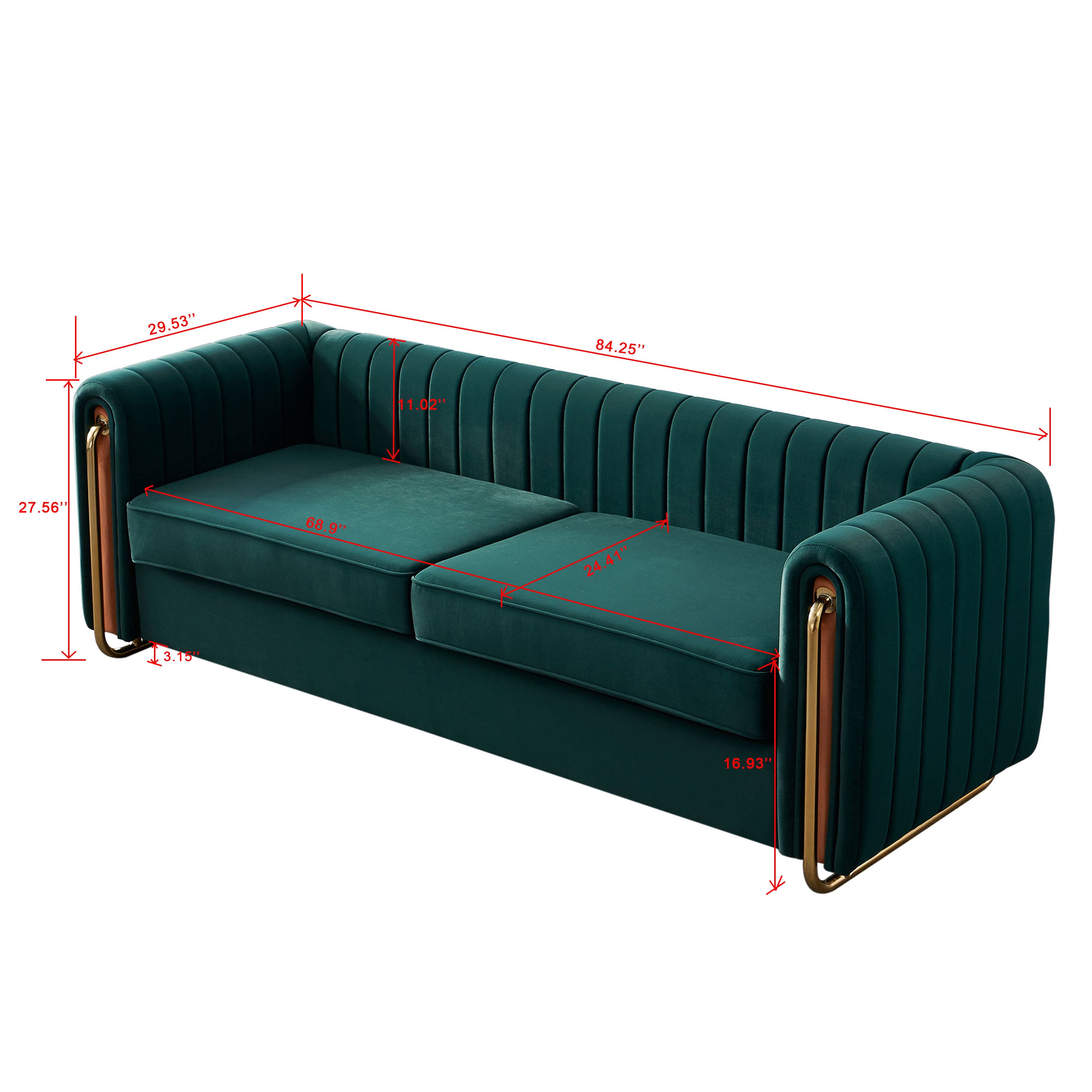 Contemporary Velvet Sofa Couch 84.25''W for Living Room, Green - Grand Goldman Shop