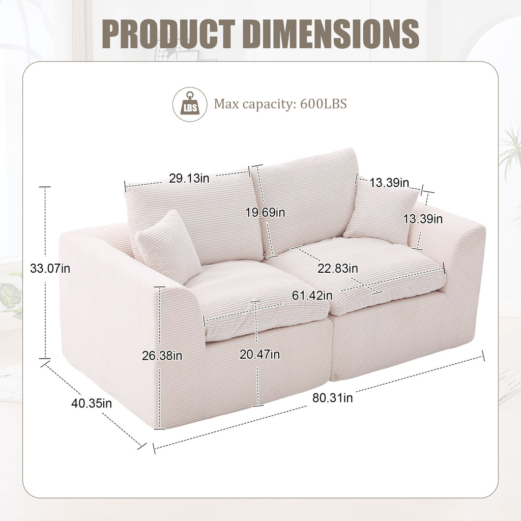 UNITED WE WIN Modular Sectional Sofa Cloud Couch,Comfy Cloud Modern Sofa,2 Seater with Cushion Covers Removable Furniture for Living Room Bedroom Apartments Dorms,No Assembly Required - Grand Goldman Shop
