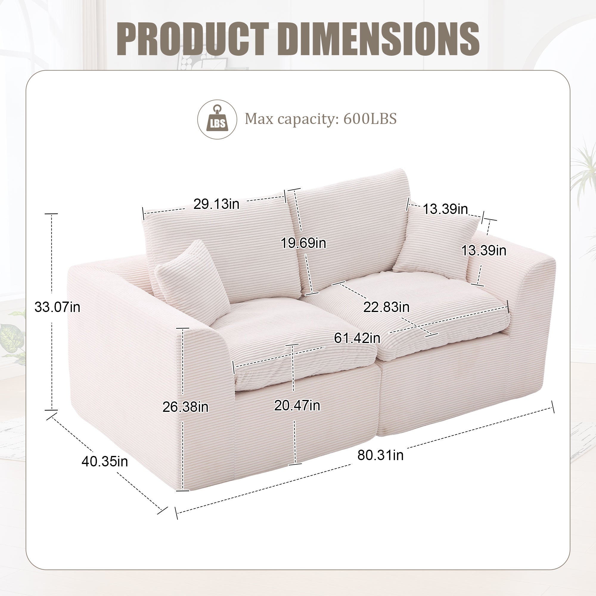 UNITED WE WIN Modular Sectional Sofa Cloud Couch,Comfy Cloud Modern Sofa,2 Seater with Cushion Covers Removable Furniture for Living Room Bedroom Apartments Dorms,No Assembly Required - Grand Goldman Shop