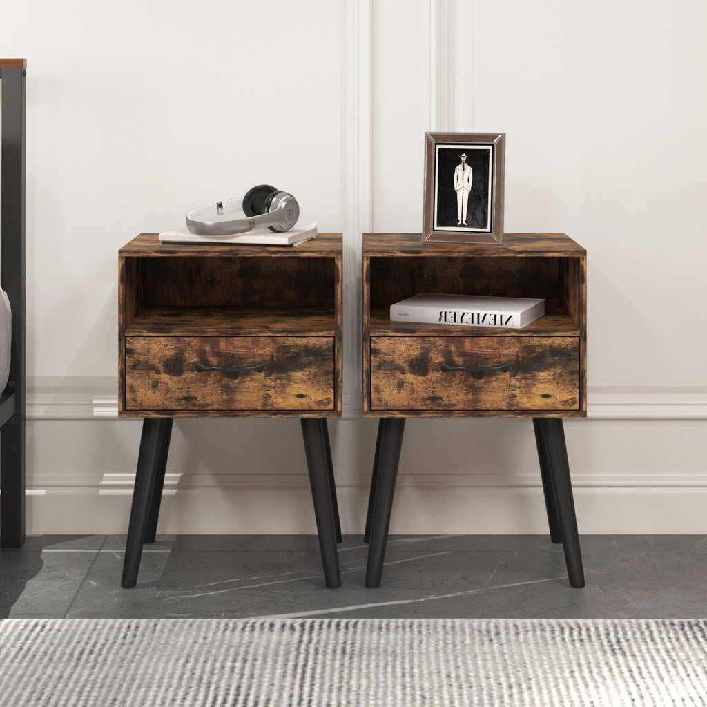 Two Sets of Nightstand,Modern Bedside Table with Storage Drawer and Open Wood Shelf, for Living Room, Bedroom and Small Spaces, Accent Night Stand, Easy Assembly - Grand Goldman Shop
