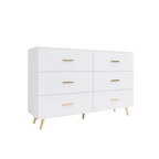 High Glossy Surface 6 Drawers Chest of Drawer with Golden Handle and Golden Steel Legs White Color Vanity - Grand Goldman Shop