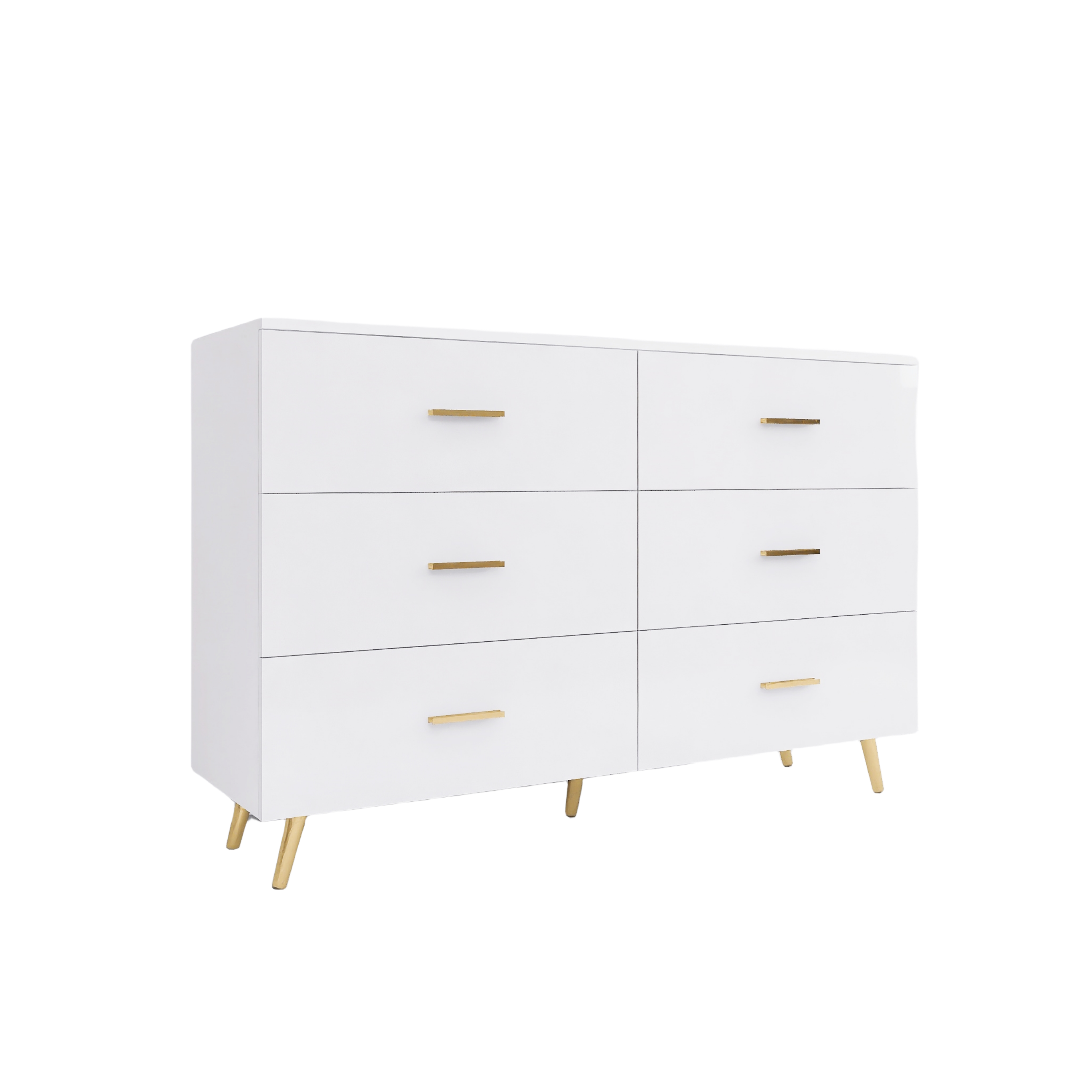 High Glossy Surface 6 Drawers Chest of Drawer with Golden Handle and Golden Steel Legs White Color Vanity - Grand Goldman Shop