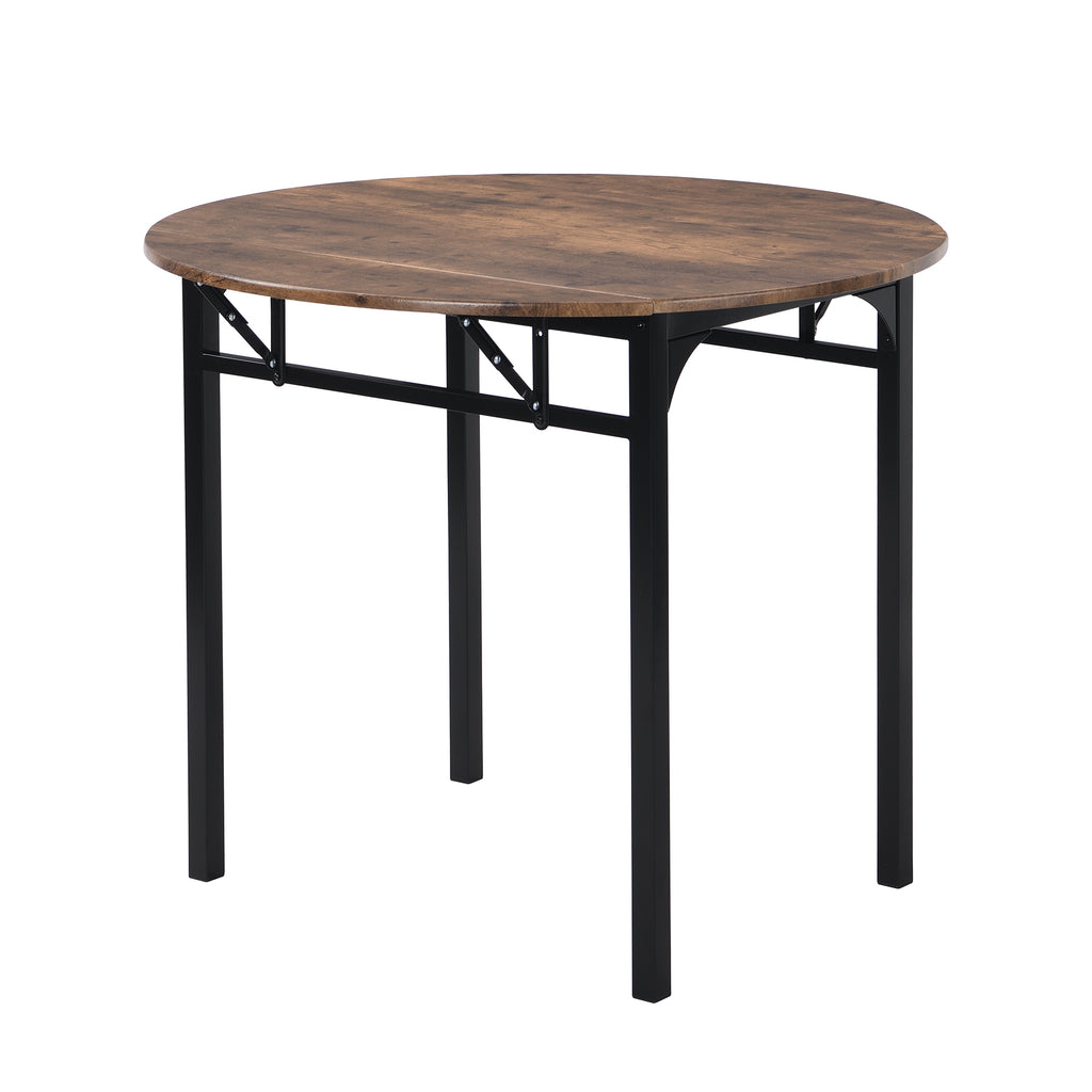 TOPMAX Modern 3-Piece Round Dining Table Set with Drop Leaf and 2 Chairs for Small Places,Black Frame+Rustic Brown Finish - Grand Goldman Shop