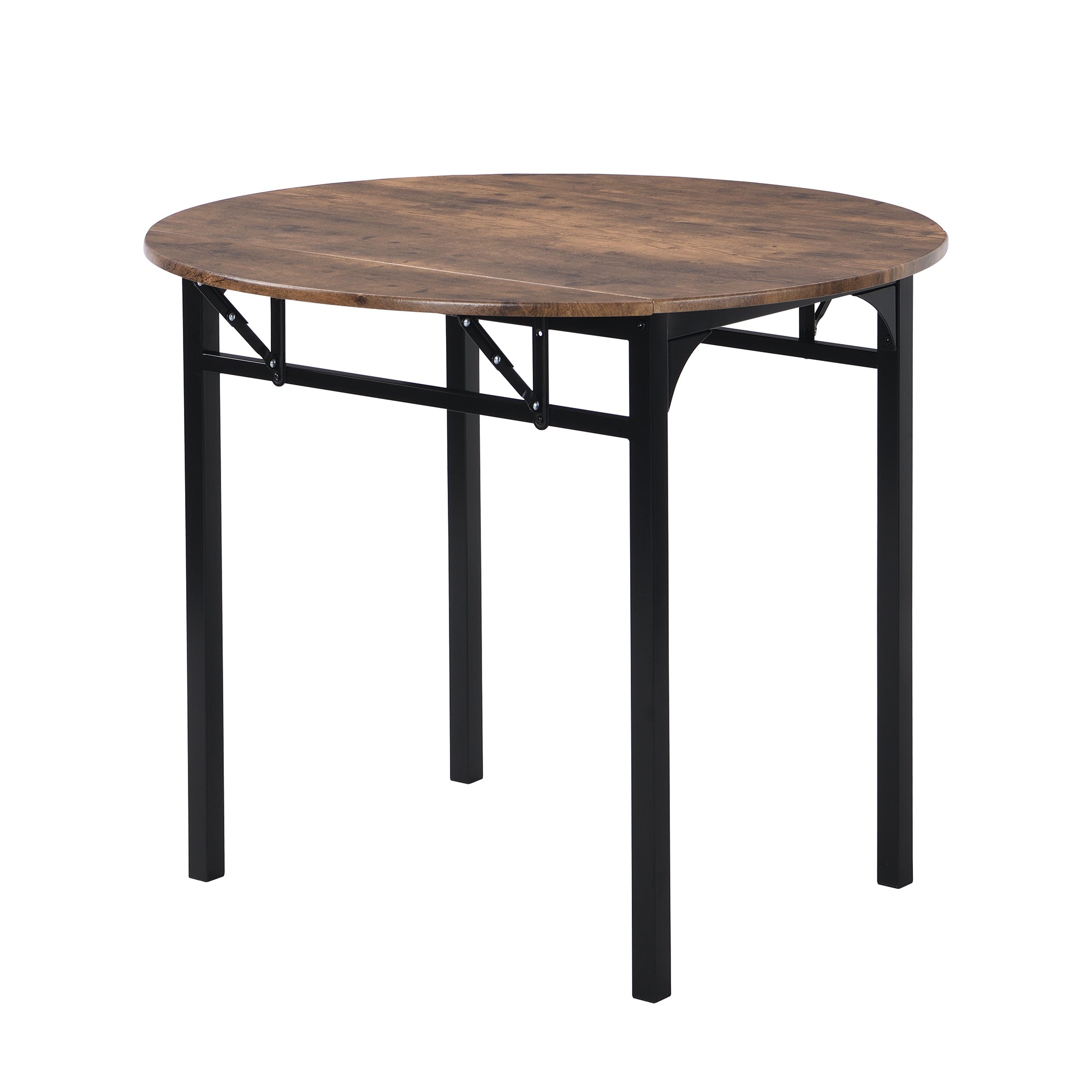 TOPMAX Modern 3-Piece Round Dining Table Set with Drop Leaf and 2 Chairs for Small Places,Black Frame+Rustic Brown Finish - Grand Goldman Shop
