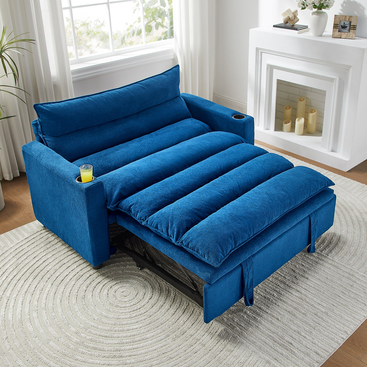 Convertible Sofa Bed, 3-in-1 Multi-Functional Velvet Sleeper Couch Pull-Out Bed, 47'' Loveseat Chaise Lounge with Adjustable Backrest , Living Room, Small Space - Grand Goldman Shop