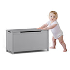 Kids Wooden Toy Box Storage with Safety Hinged Lid for Ages 2+ (Gray) - Grand Goldman