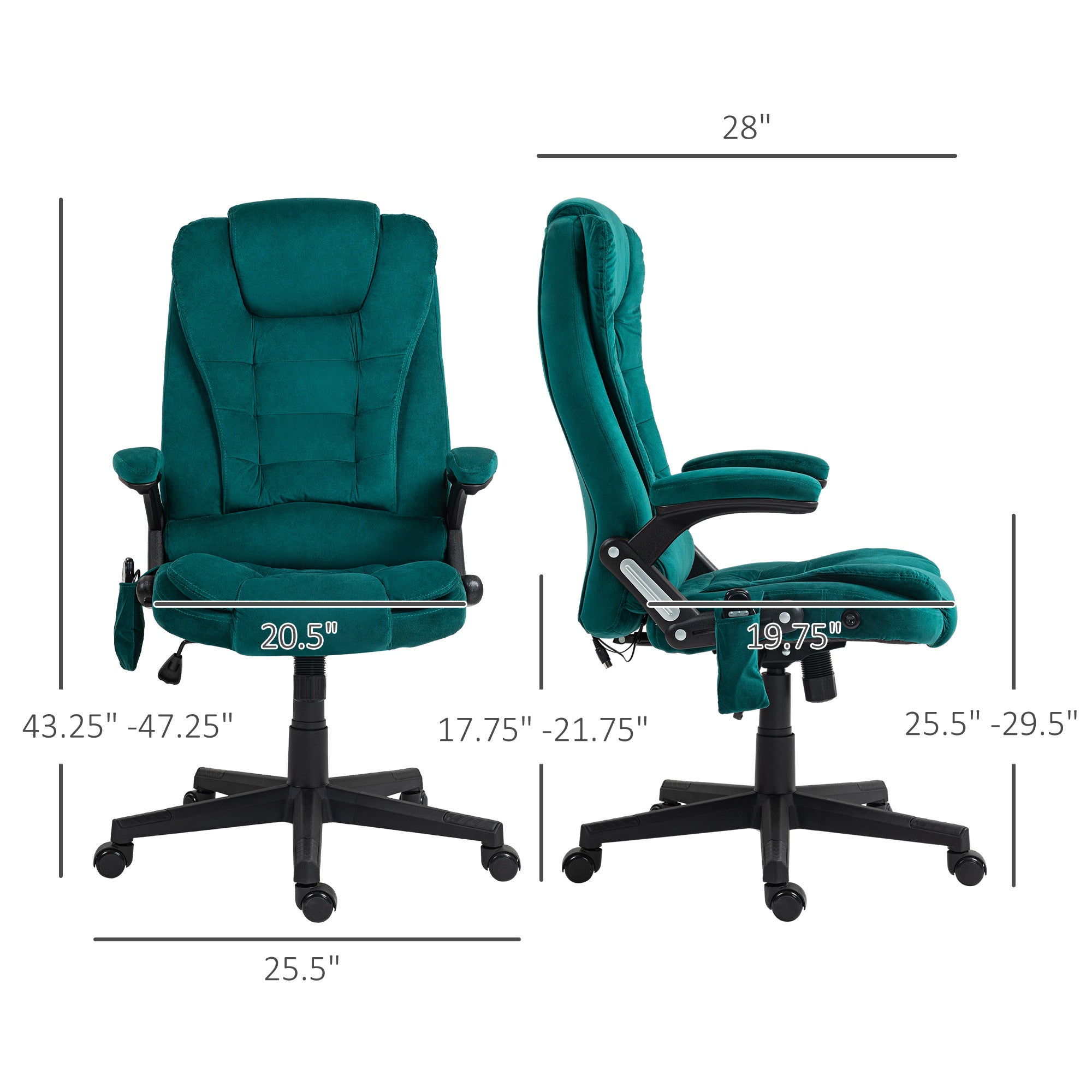 HOMCOM 6 Point Vibrating Massage Office Chair with Heat, Velvet High Back Executive Office Chair with Reclining Backrest, Pad