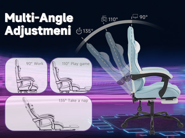 Gaming chair, Computer Chair Ergonomic Chair with Footrest Office Chair Ergonomic Computer Chair with Lumbar Backrest Bluewhi