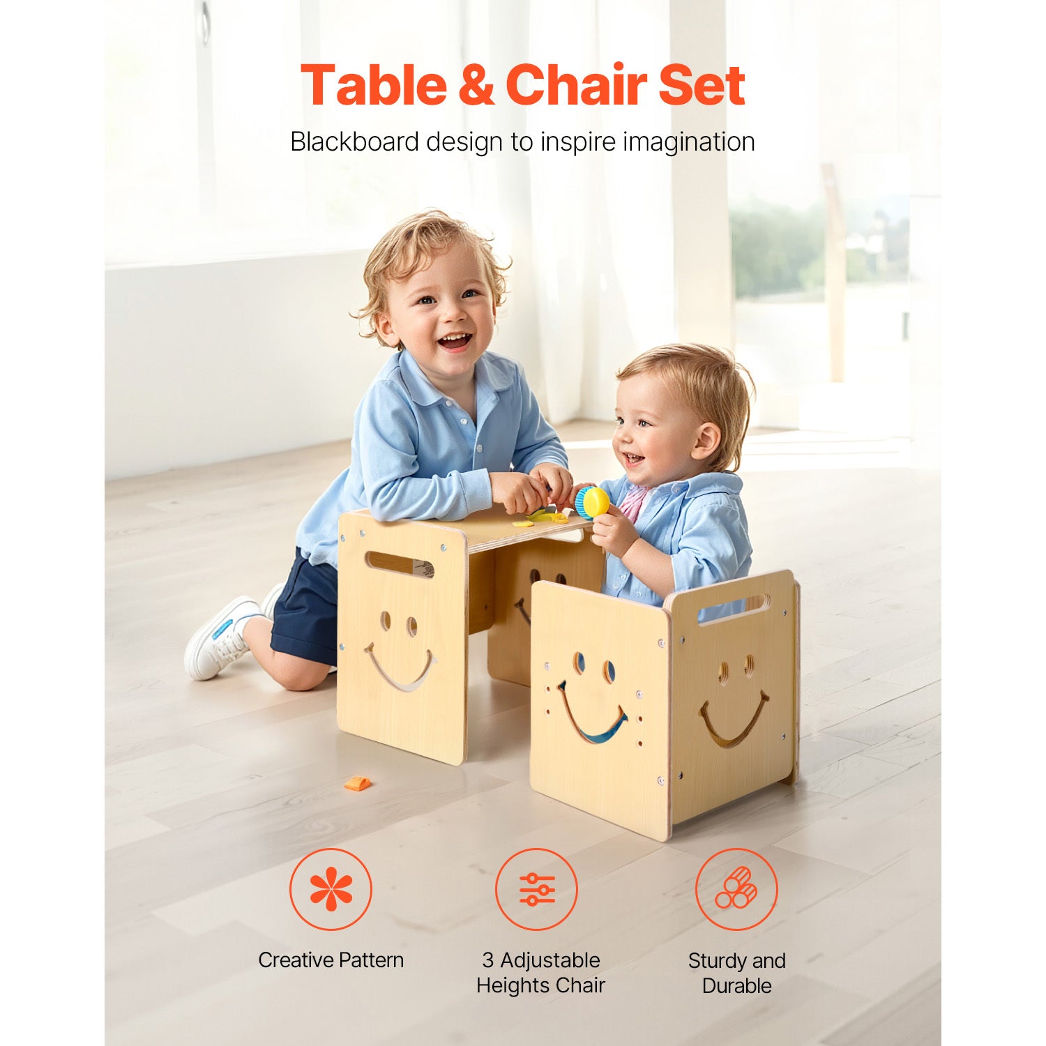 Montessori Weaning Table and Chair Set, 3 in 1 Wooden Toddler Table and Chairs with Chalkboard, Adjustable Height Montessori 