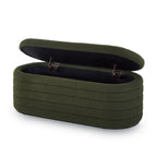 Modern Oval Storage Ottoman Bench, Upholstered Boucle Teddy Fabric End of Bed Bench with Storage, End of Bed Stool with Safety Hinge for Bedroom, Living Room, Entryway, Dark Green - Grand Goldman Shop