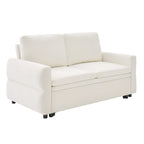 Convertible Sofa Bed 62.75' Loveseat with Adjustable Backrest and USB Ports in Beige Chenille Fabric - Grand Goldman Shop