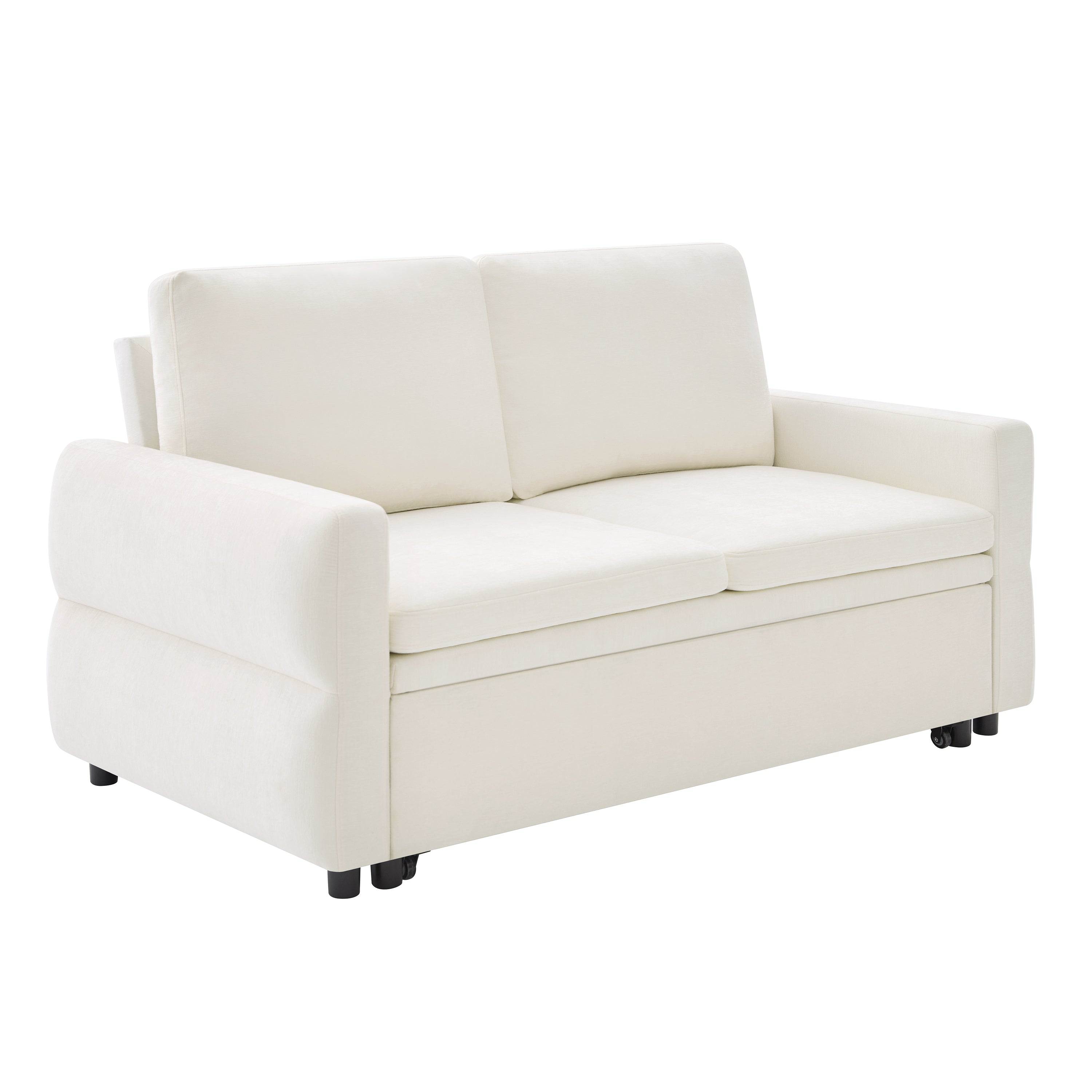 Convertible Sofa Bed 62.75' Loveseat with Adjustable Backrest and USB Ports in Beige Chenille Fabric - Grand Goldman Shop