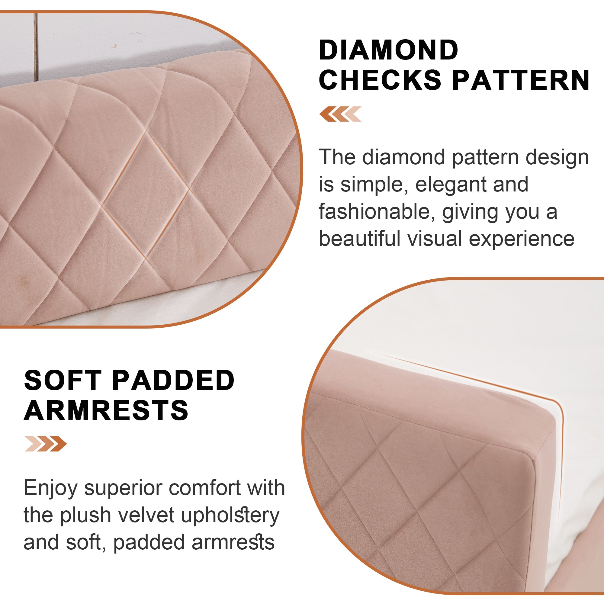 Pink velvet daybed, sturdy wooden bed frame, modern diamond grid pull-out design, perfect for bedroom, living room furniture - Grand Goldman Shop