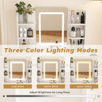 Elegant LED Mirror Vanity Dressing Table with Adjustable Lights, Drawers & Storage, White MDF, 27.56 x 15.75 Inches - Grand Goldman Shop