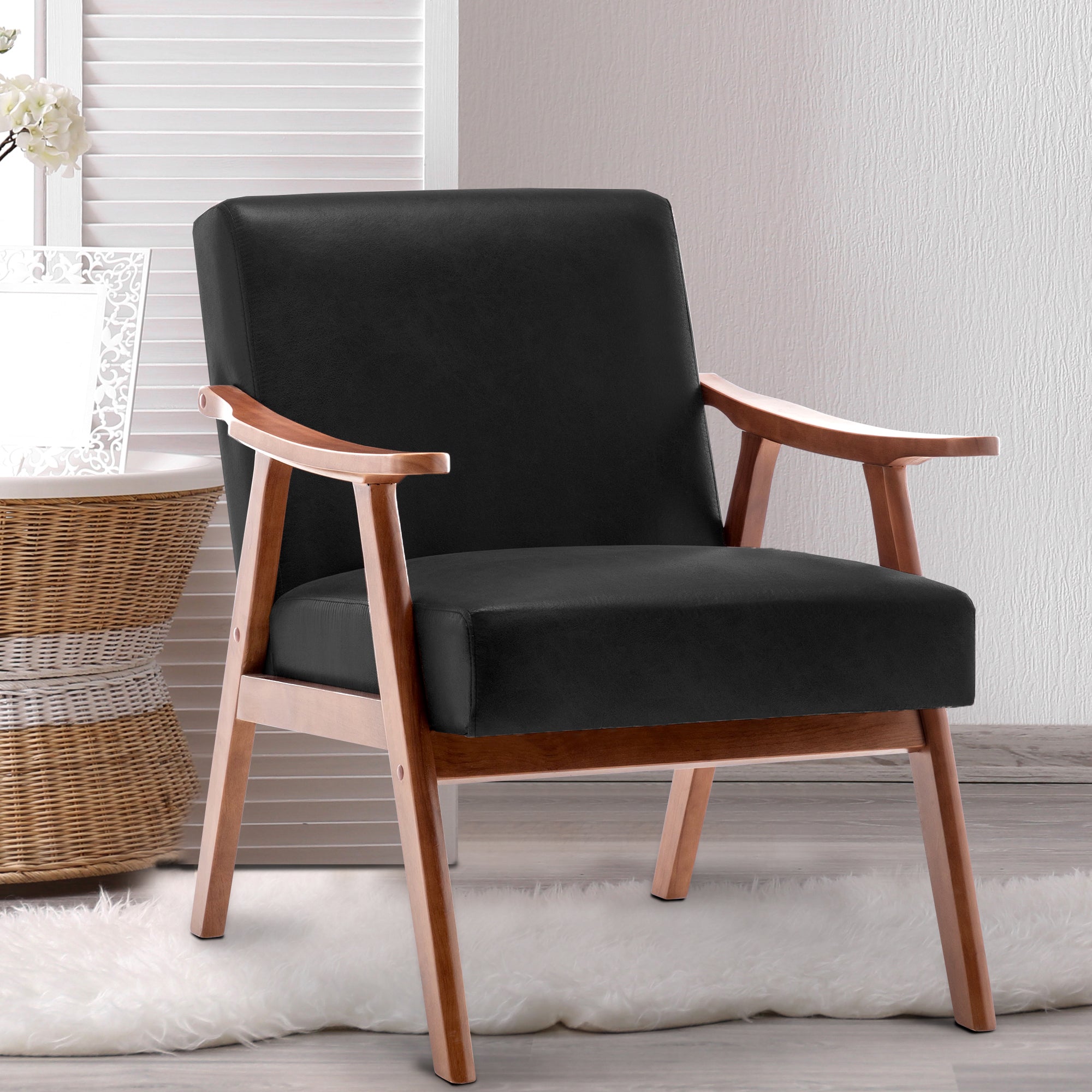 Mid-Century Modern Wingback Accent Chair with Solid Wood Frame and Extra-Thick Backrest – Lounge Chair for Living Room, Bedroom, or Reading Room - Grand Goldman Shop