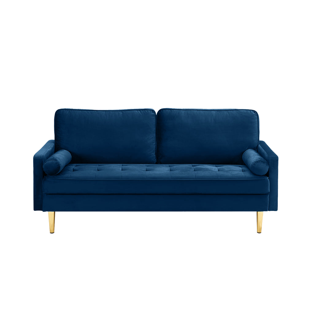 65-inch minimalist velvet sofa with metallic-coloured legs, complete with cushions, suitable for the living room or bedroom. - Grand Goldman Shop