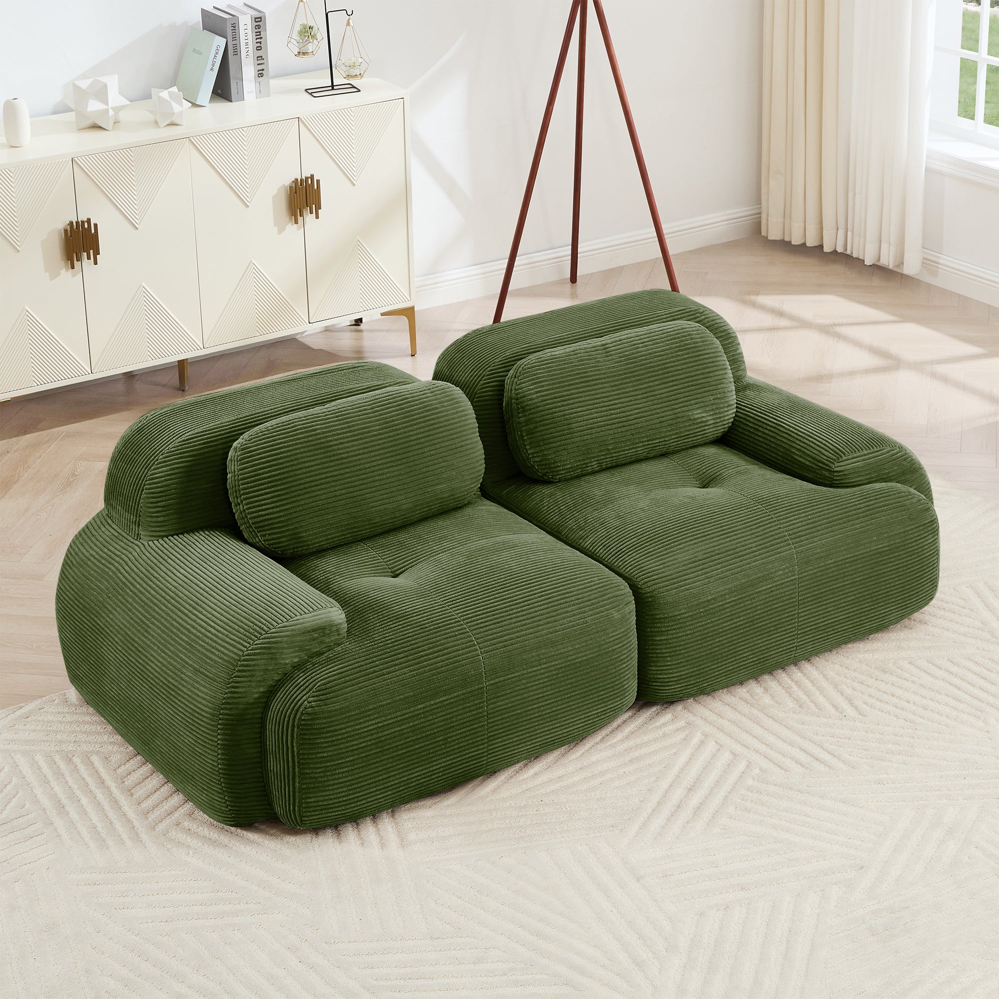 82'' loveseat sofa in luxuryCorduroy Fabric modular for free combo separation curved armrests ,anti-slip design high-resilience sponge fits living rooms bedrooms Audiovisual Room,Olive green - Grand Goldman Shop