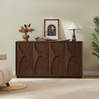 4 Door Accent Cabinet with Solid Wood Carved Doors, Adjustable Shelves, Push to Open Storage Cabinet with Cable Management, Ash Veneer Sideboard for Living Room, - Grand Goldman Shop