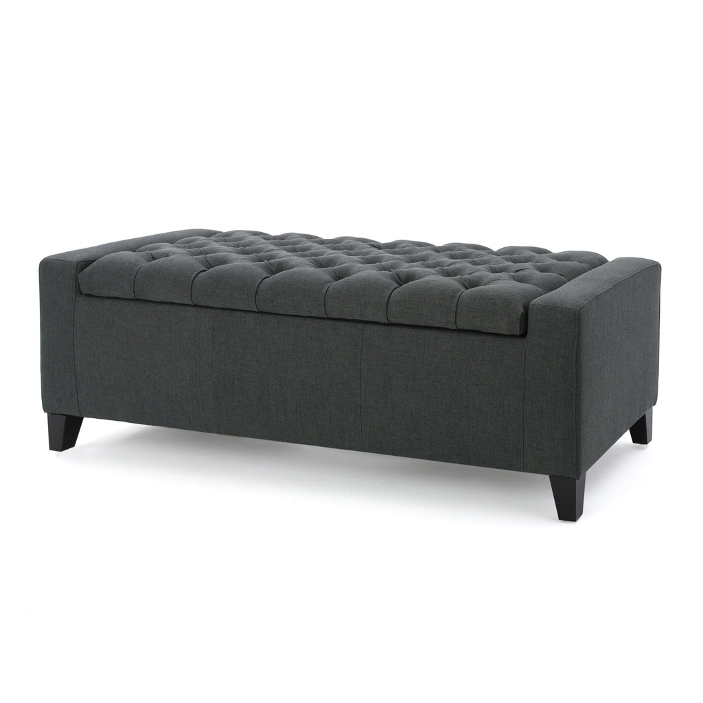Contemporary Storage Ottoman with Tufted Top in Dark Grey Fabric - Grand Goldman Shop