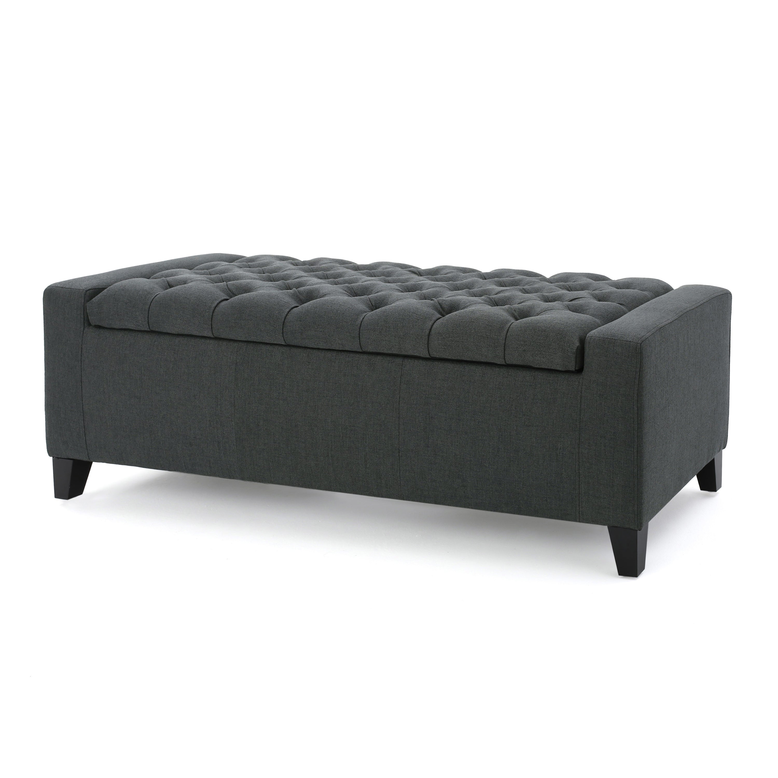 Contemporary Storage Ottoman with Tufted Top in Dark Grey Fabric - Grand Goldman Shop