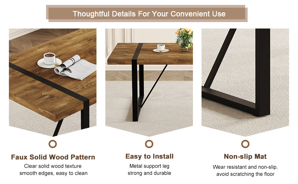 Rustic Industrial Rectangular Wood Dining Table For 4-6 Person, Thick Engineered Wood color Tabletop and Black Metal Legs,Desk For Kitchen Dining Living Room - Grand Goldman Shop