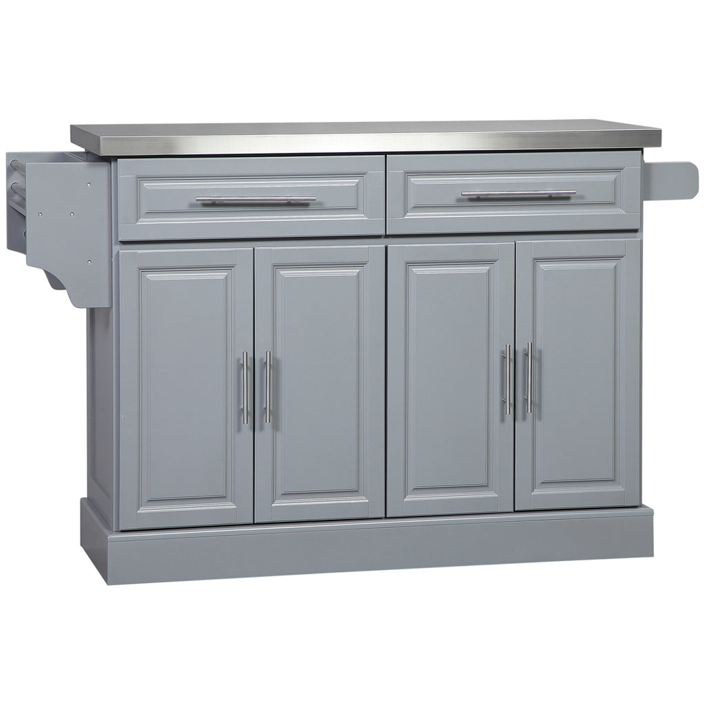 HOMCOM Rolling Kitchen Island with Stainless Steel Top and Storage, Gray, MDF, 57 x 17.75 x 36 inches - Grand Goldman Shop