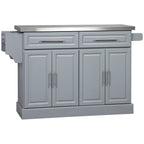 HOMCOM Rolling Kitchen Island with Stainless Steel Top and Storage, Gray, MDF, 57 x 17.75 x 36 inches - Grand Goldman Shop