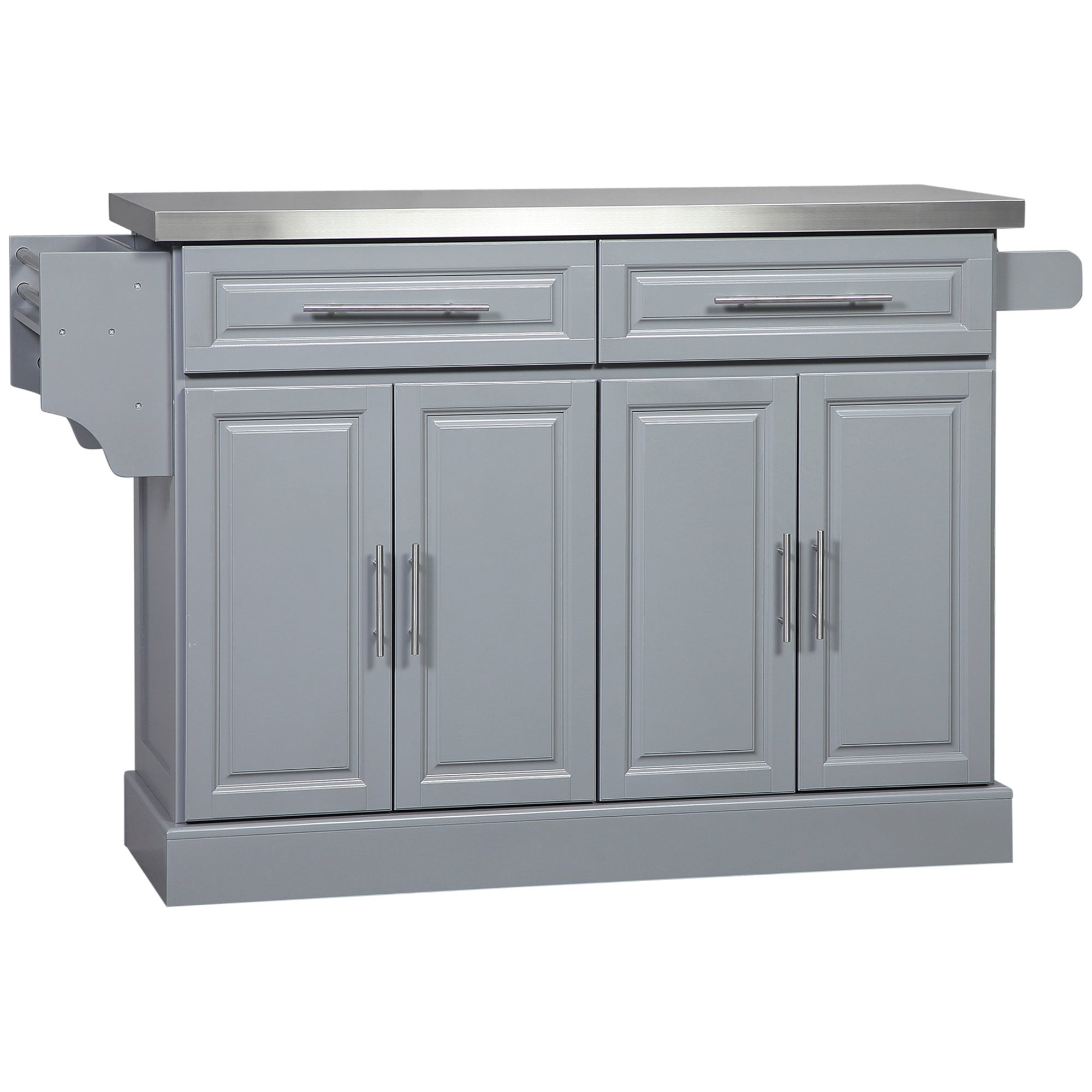 HOMCOM Rolling Kitchen Island with Stainless Steel Top and Storage, Gray, MDF, 57 x 17.75 x 36 inches - Grand Goldman Shop