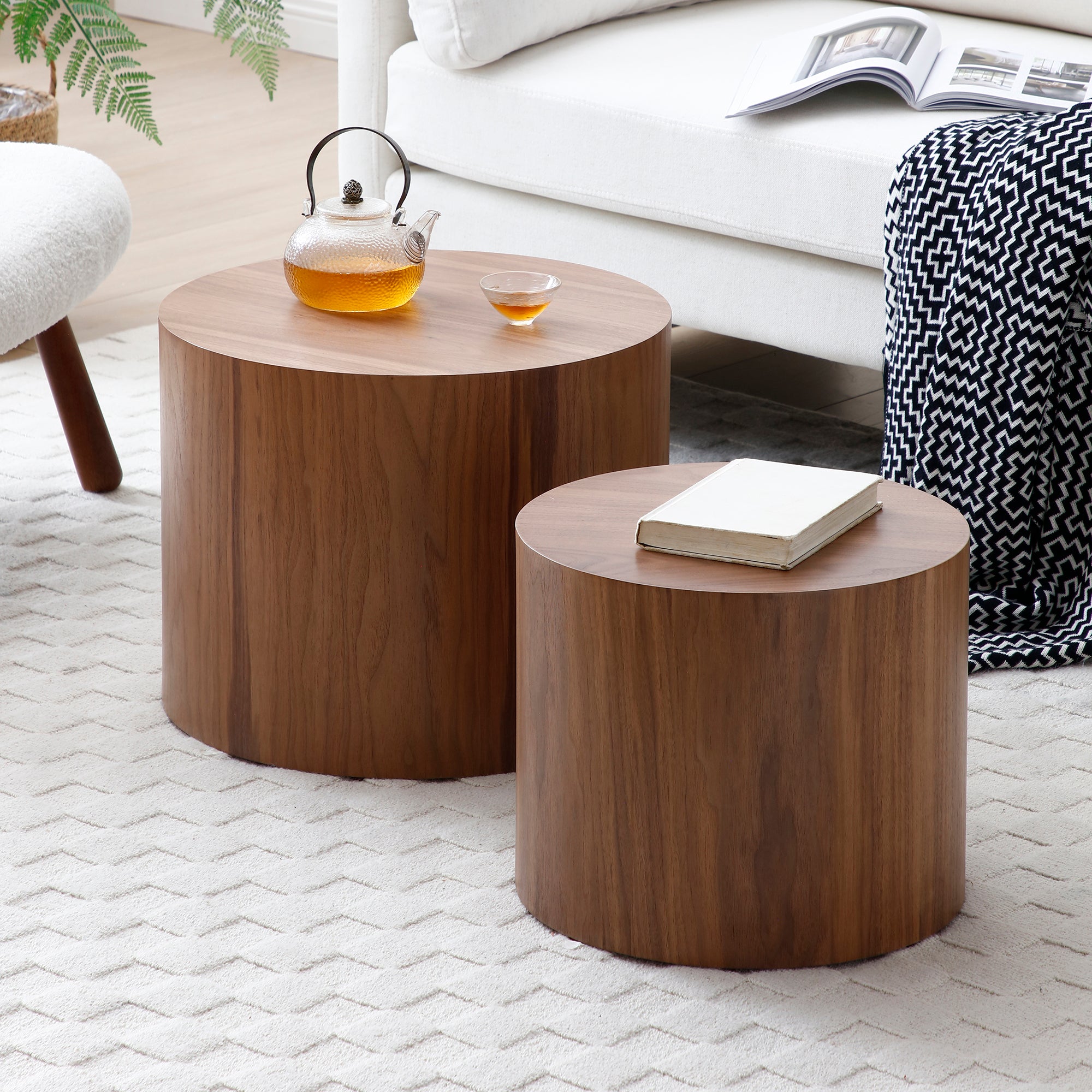 Round Coffee Table Set of 2, Nesting Coffee Tables for  MDF with  veneer .for living room,office,bedroom,Natural, 4Colors - Grand Goldman Shop