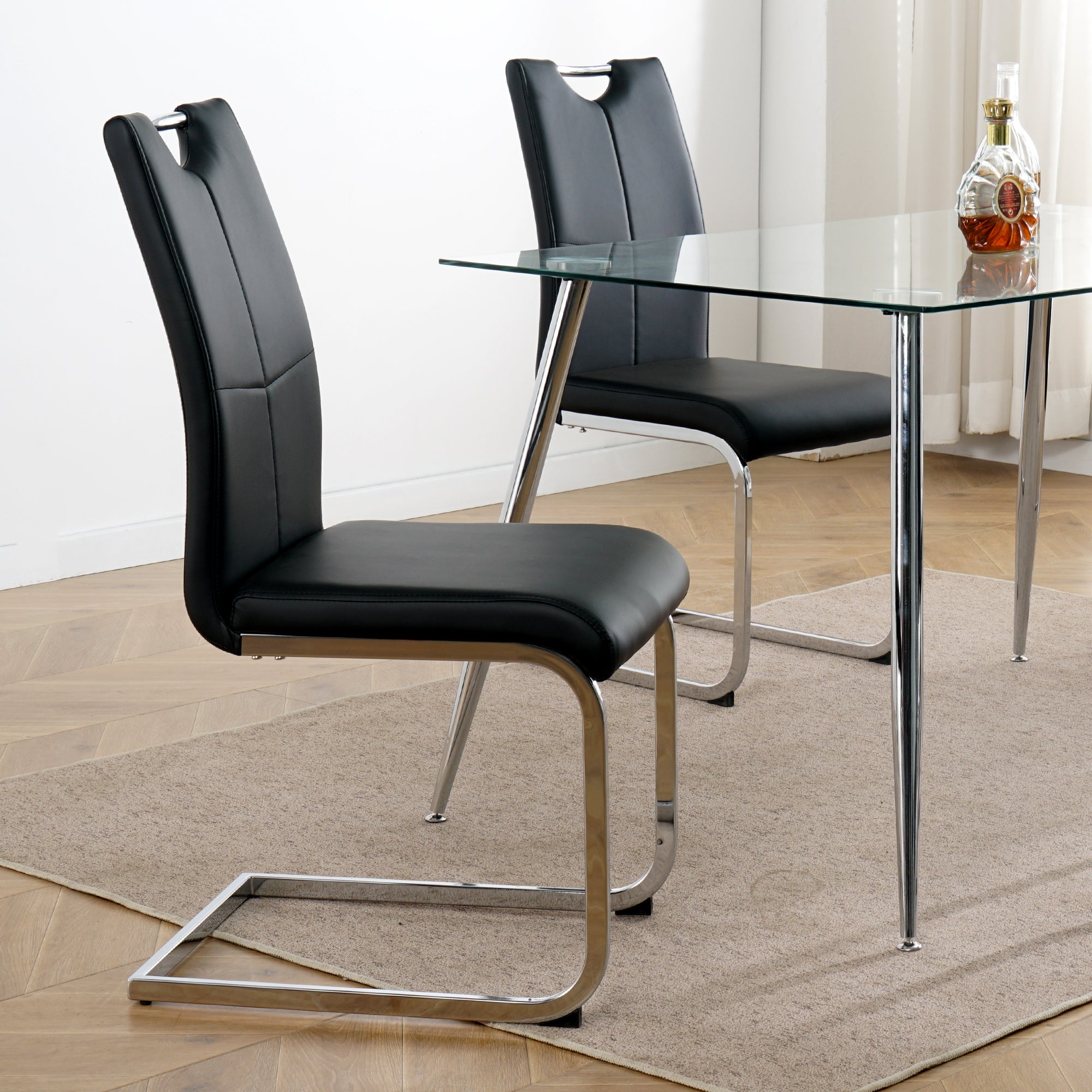 Modern Dining Chairs with Faux Leather Padded Seat Dining Living Room Chairs Upholstered Chair with Chrome Metal Legs Design for Kitchen, Living, Bedroom, Dining Room Side Chairs Set of 4 - Grand Goldman Shop