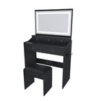 Modern Black Makeup Vanity Set with Power Outlet, Hair Dryer Holder, and Adjustable Lighting - Grand Goldman Shop