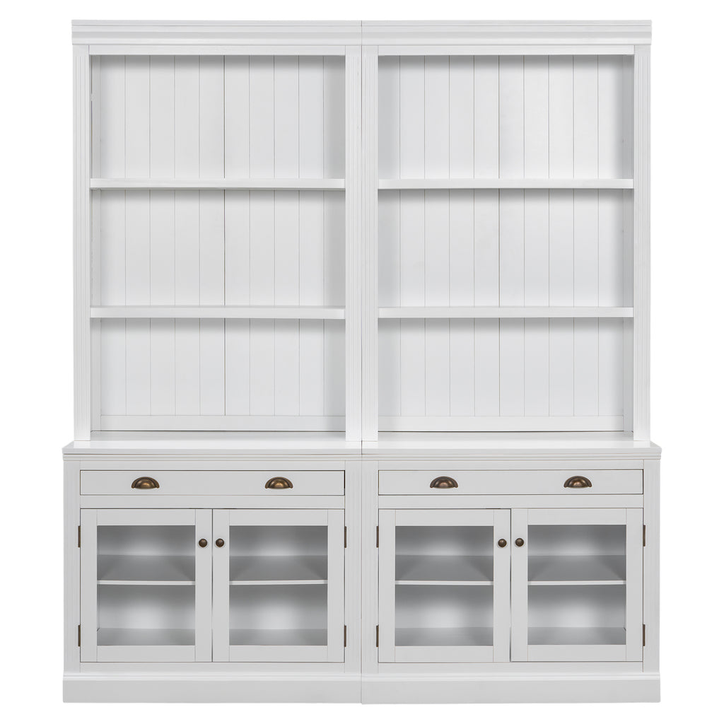 83.4'Tall Bookshelf Suite with LED Lighting, Modern Bookcases with Glass Doors and Drawers,2-Piece Set Storage Bookcase Suite