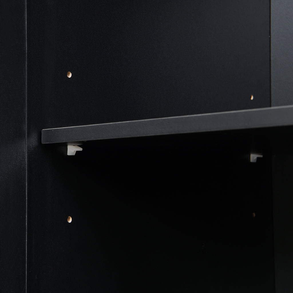 VIBE HAUS 79'' Tall Modern Hall Tree with Shoe Storage, 4-in-1 Entryway Bench with 6 Cabinets, 4 Coat Hooks & Adjustable Shelf for Hallway, living room, Black - Grand Goldman Shop