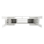 ON-TREND Unique Shape TV Stand with 2 Illuminated Glass Shelves, High Gloss Entertainment Center for TVs Up to 88', Versatile TV Cabinet with LED Color Changing Lights for Living Room, Grey - Grand Goldman Shop