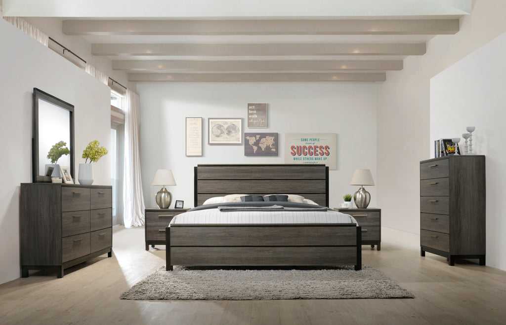 Ioana Antique Grey Wood 6-piece Queen Size Bedroom Set, Dresser, Mirror, 2 Night Stands , Chest - Grand Goldman Shop