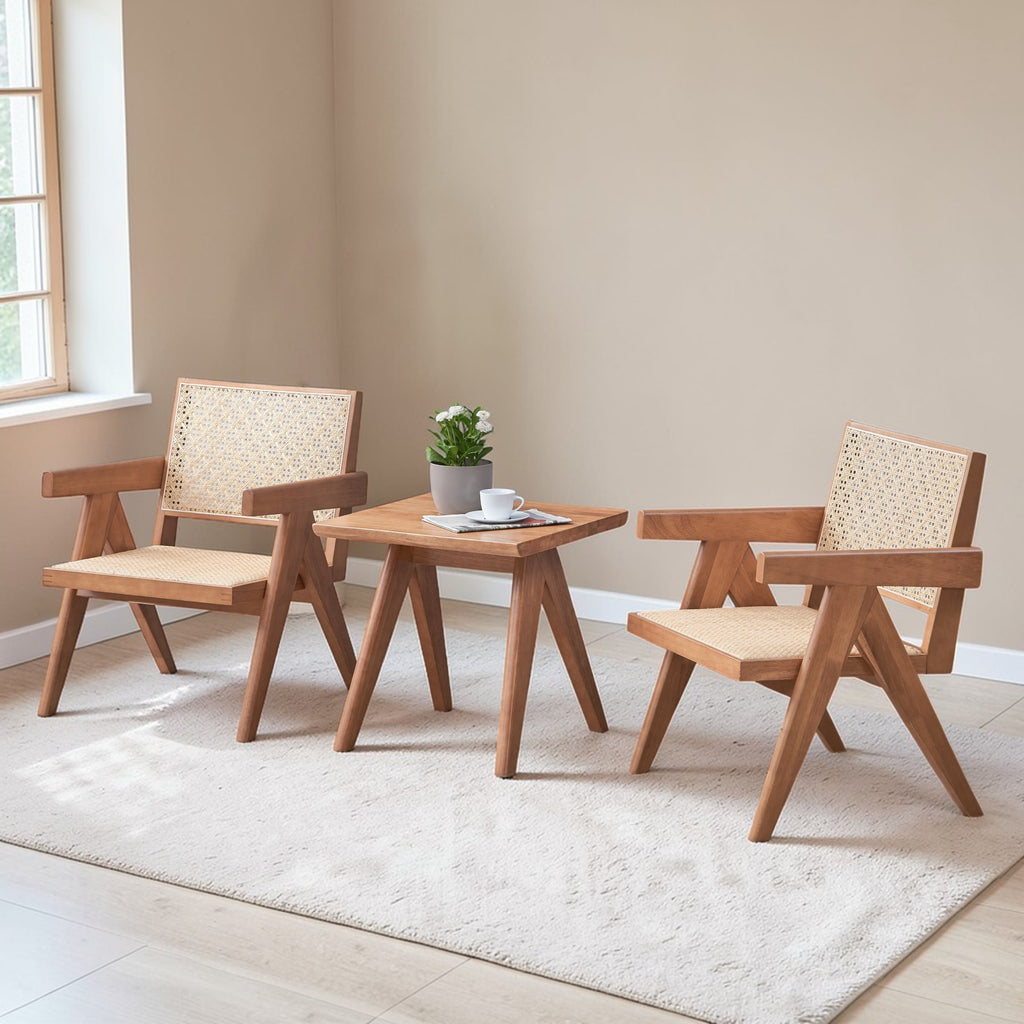 3-Piece Solid Wood Accent Chair Set and Matching End Table for Living Room or Balcony - Grand Goldman Shop