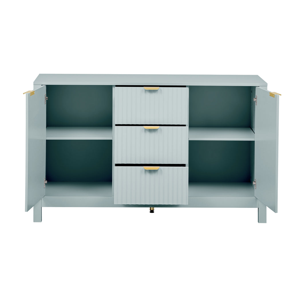 U_STYLE Sideboard with Wave Design - 3 Adjustable Shelves, 3 Drawers & Soft-Close Doors, Storage Console Table with Metal Handles, Suitable for Study, Hallway and Living Room, 3 Colors - Grand Goldman Shop