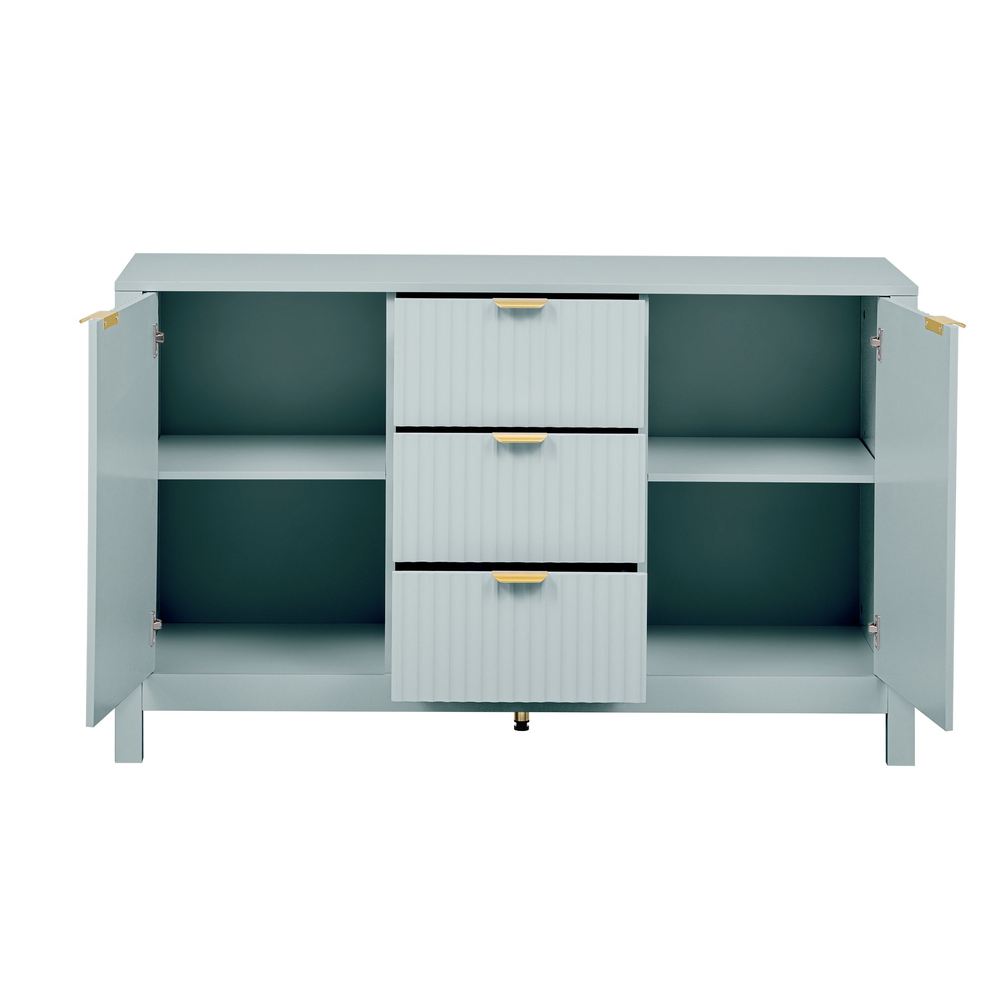 U_STYLE Sideboard with Wave Design - 3 Adjustable Shelves, 3 Drawers & Soft-Close Doors, Storage Console Table with Metal Handles, Suitable for Study, Hallway and Living Room, 3 Colors - Grand Goldman Shop