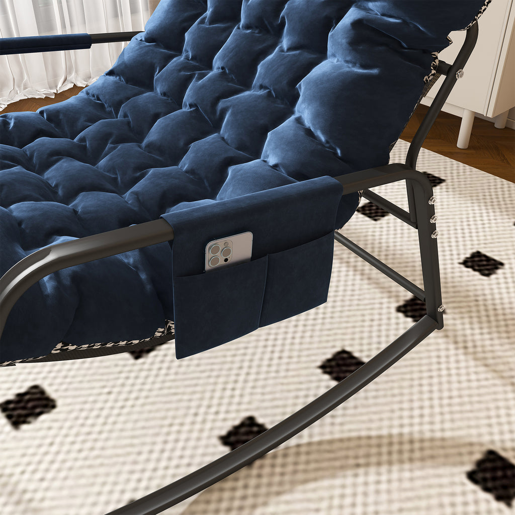 Blue Rocking Chair with Storage, Cushions & Armrests, All-Season Comfort Lounge Recliner, Breathable Ergonomic Lounge Chair for Bedroom, Living Room, Patio, Garden - Grand Goldman Shop