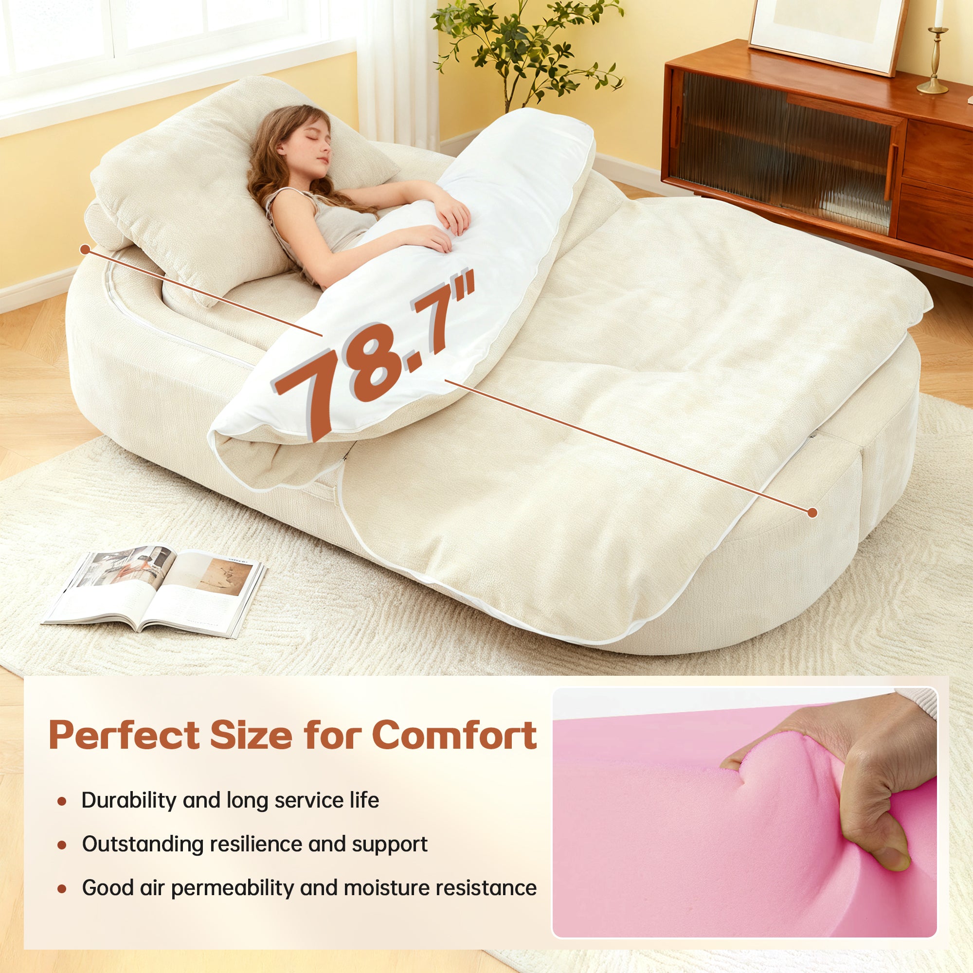Modern Floor Sofa with 2 Pillows,Convertible Chenille Fabric Foam-Filled Sleeper Sofa Bed, no assembly required,Convertible Sofa Cushion Unfolds into Quilt,Folding Mattress for Living Room,Playroom - Grand Goldman Shop