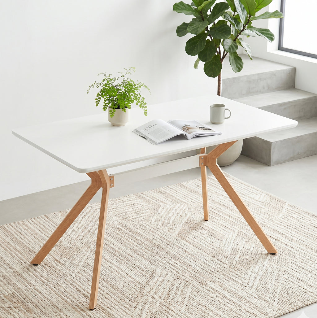 Modern Minimalist StyleDining Table MDF Anti-Scratch Top Metal Shelf Metal Heat Transfer Legs Leveling Feet For Dining Room Kitchen Office Table X 1(White) - Grand Goldman Shop