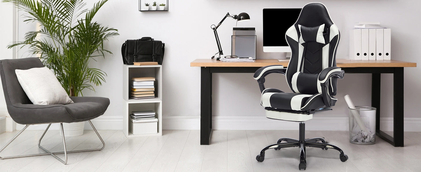 Gaming Chair with Footrest, Ergonomic Computer Chair with Headrest and Lumbar Support, Breathable Material Height Adjustable 